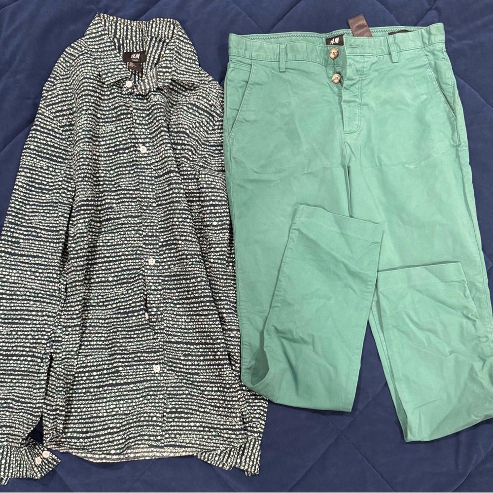 H&M Striped Shirt and Green Pants Set